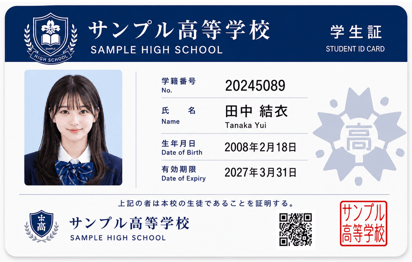 学生証・生徒証・塾生証のイメージ