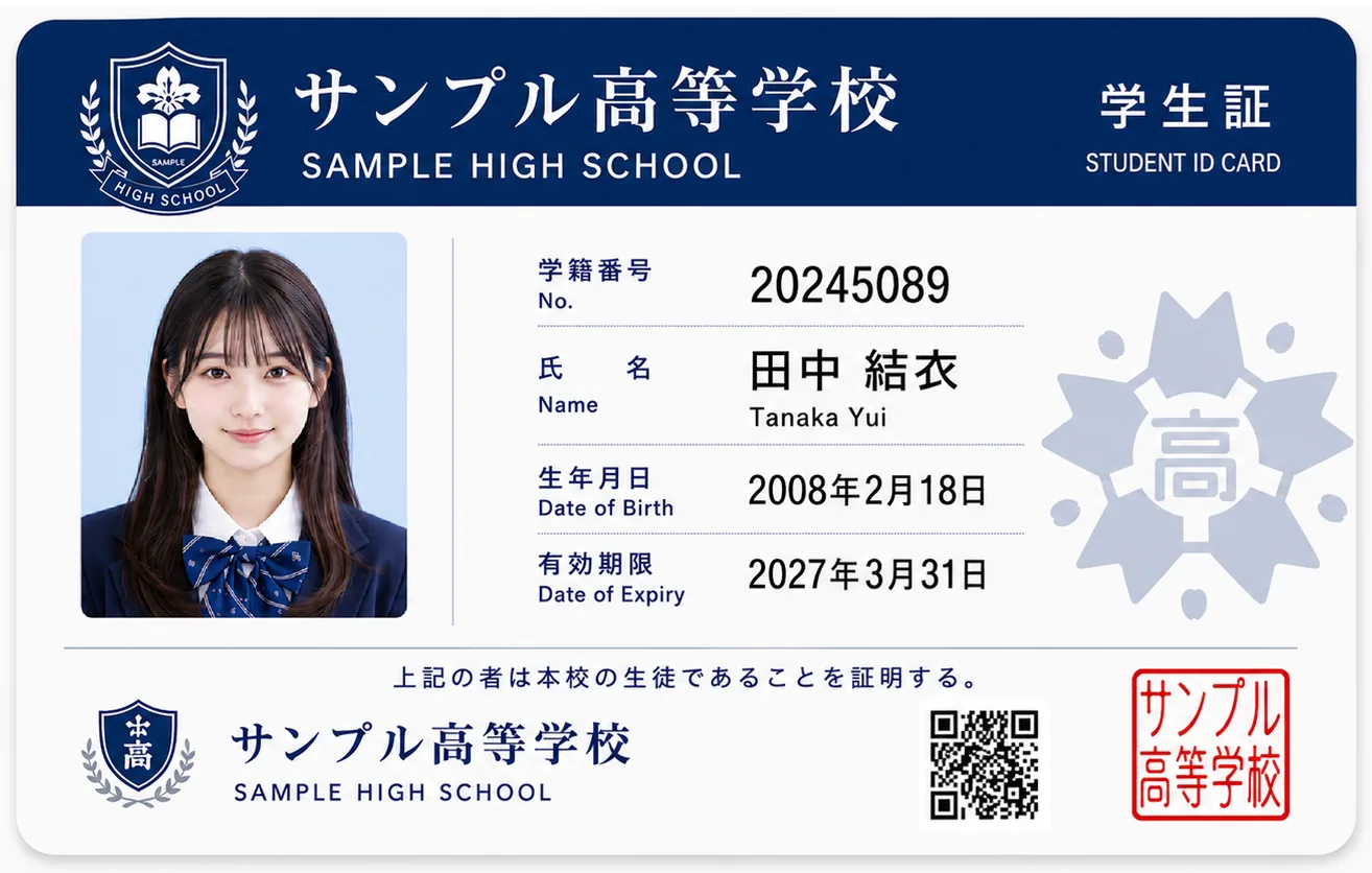 学生証・生徒証のカードイメージ